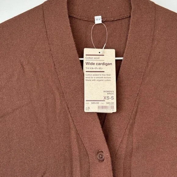 MUJI wide cardigan, Organic Cotton wool, Brick brown red, NWT, XS-S oversize - Picture 2 of 9